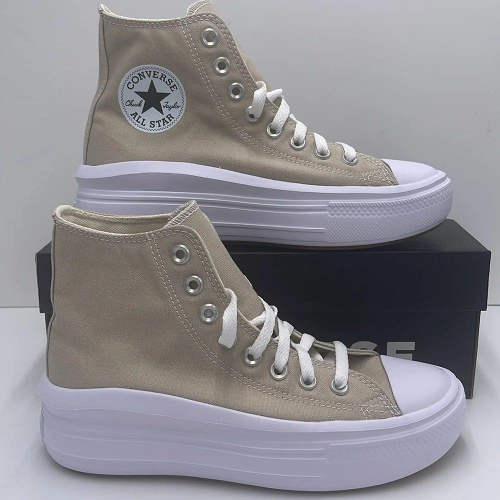 Converse WMNS A04365C CTAS MOVE HI BEACH STONE/WHITE/BEACH STONE Platforms - Picture 1 of 16
